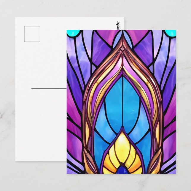 Carte Postale Style Art Nouveau Vitrage Peacock Plumes (Devant / Derrière)