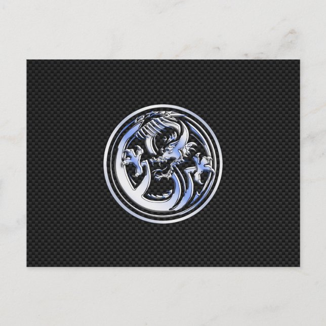 Carte Postale Style Chrome badge Dragon sur Carbon Fibre Print (Devant)
