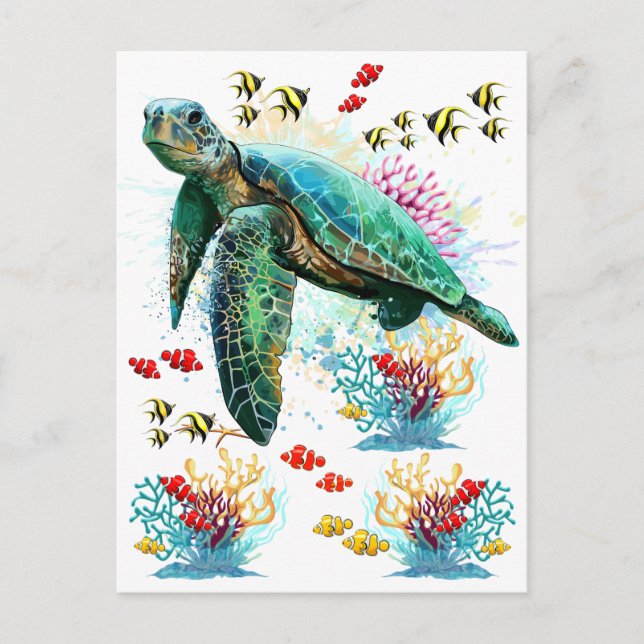 Carte Postale Style d'aquarelle sous-marine de tortue marine (Devant)