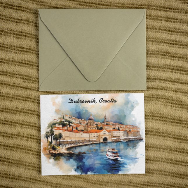 Carte Postale Style Dubrovnik Croatie aquarelle peinture (Dubrovnik Croatia Watercolor Painting Postcard)