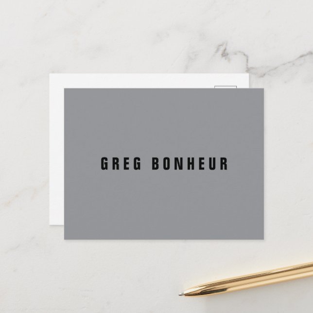 Carte Postale Style moderne Nom de recherche | Gris et noir (Devant/Arrière en situation)