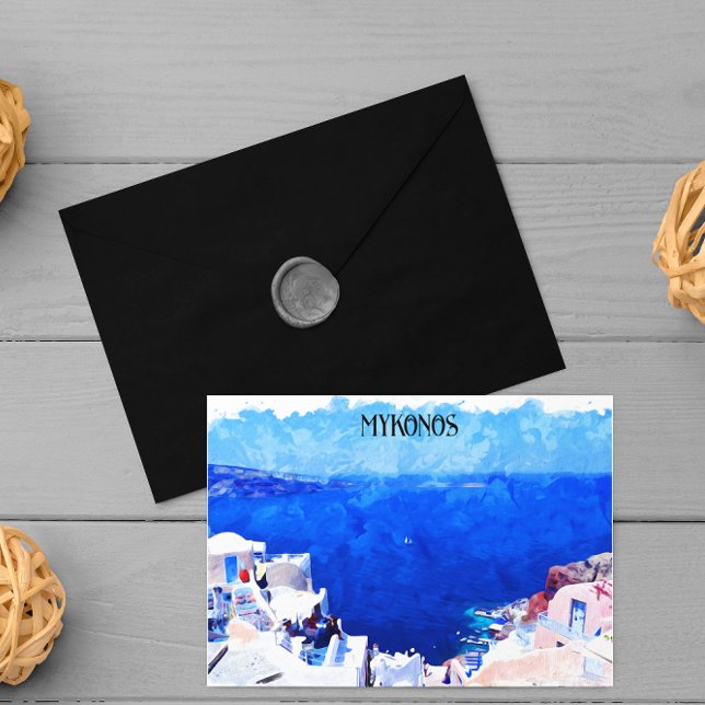 Carte Postale Style Mykonos Grèce Cyclades Island Peinture (Stylish Mykonos Greece Cyclades Island Painting Postcard)