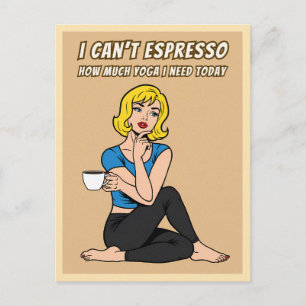 Carte Postale Style Rétro Amusant Café Yoga Humour Pop Art