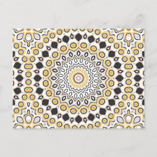 Carte Postale Style Rétro Jaune Moutarde et Médaillon Noir