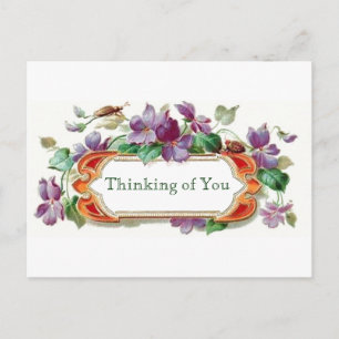 Carte Postale Style rétro Penser à vous Vintage Violets floraux