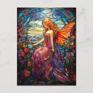 Carte Postale Style Tiffany Vitrail Verre magique Fée