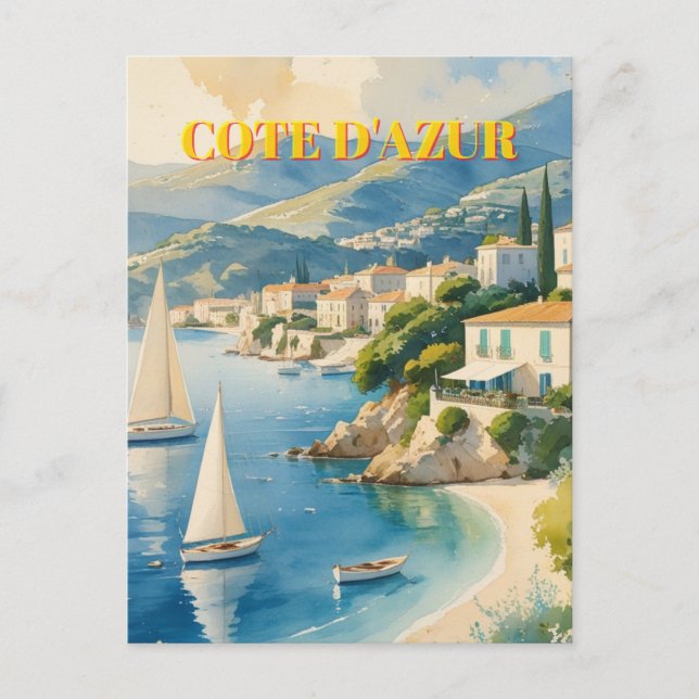 Carte Postale Style vintage Côte d'Azur Voyage en France (Devant)