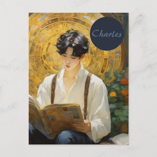 Carte Postale Style Vintage romantique Art de la lecture de garç (Devant)