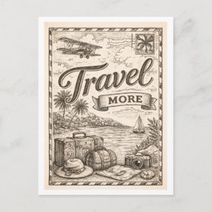 Carte Postale Style Vintage "Voyagez Plus"