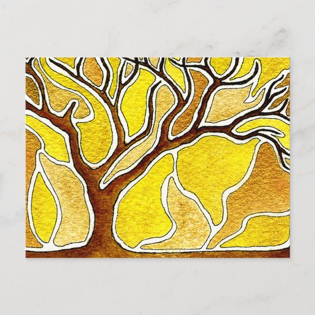 Carte Postale Stylet aquarelle et arbre d'encre - Or jaune (Devant)