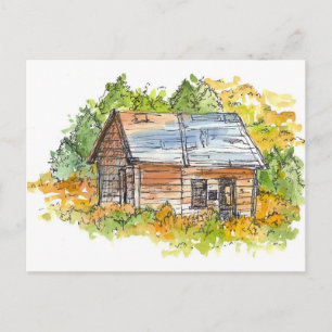 Carte Postale Stylo d'encre cabine Esquisse Aquarelle Paysage