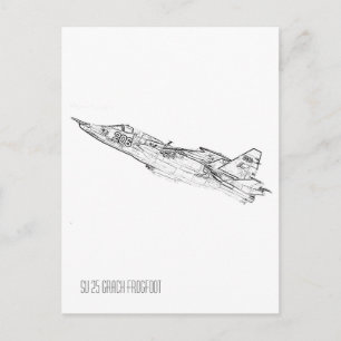 Carte Postale SU 25 Grach Soviet Frogfoot Plane Croquis