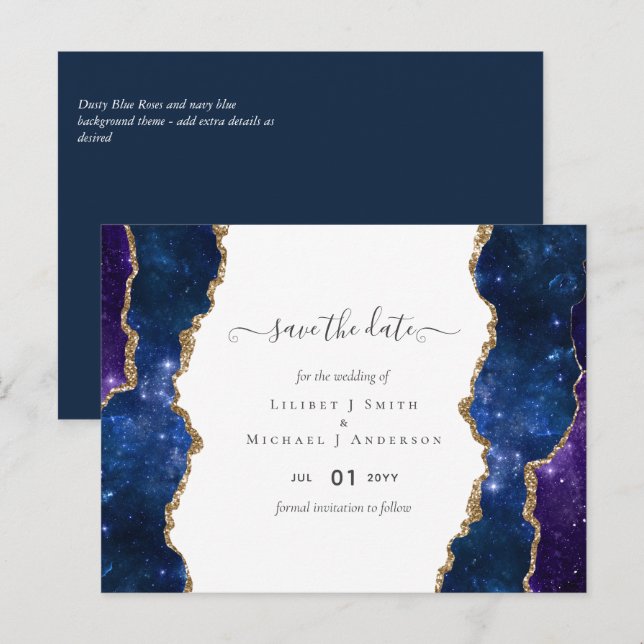 Carte Postale Sublime Agate Blue Gold MARIAGE SUITE (Devant / Derrière)