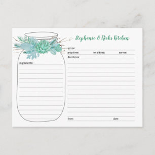 Carte Postale Succulents Mason Jar Fête des mariées Recette Cart