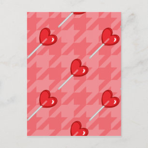 Carte Postale sucette en forme de cœur à carreaux rose