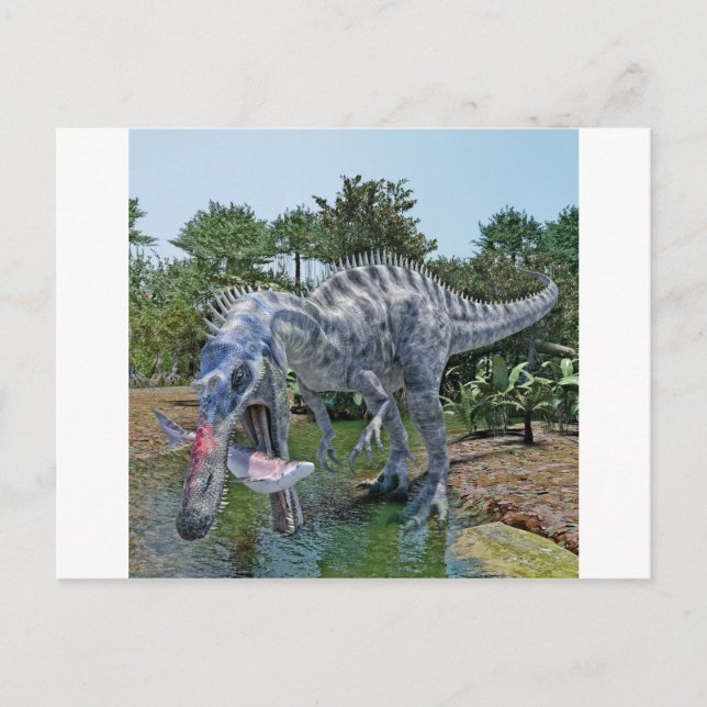 Carte Postale Suchomimus Dinosaur Manger un requin dans un maréc (Devant)