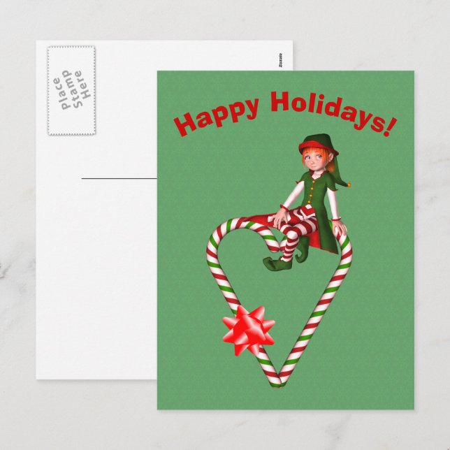 Carte postale sucre de canne Heart Elf Christmas H (Devant / Derrière)
