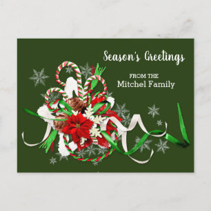 Carte Postale Sucres de canne de Noël et saison Poinsettia