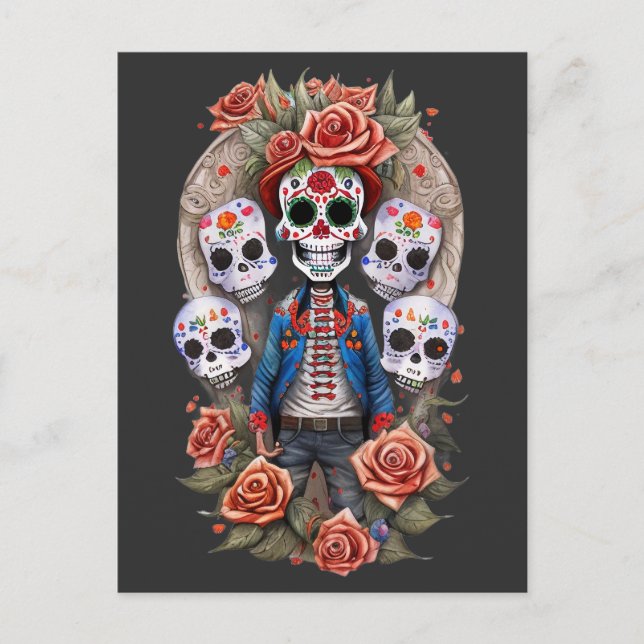 Carte Postale Sugar Skull Art - Homme debout en Arch (Devant)