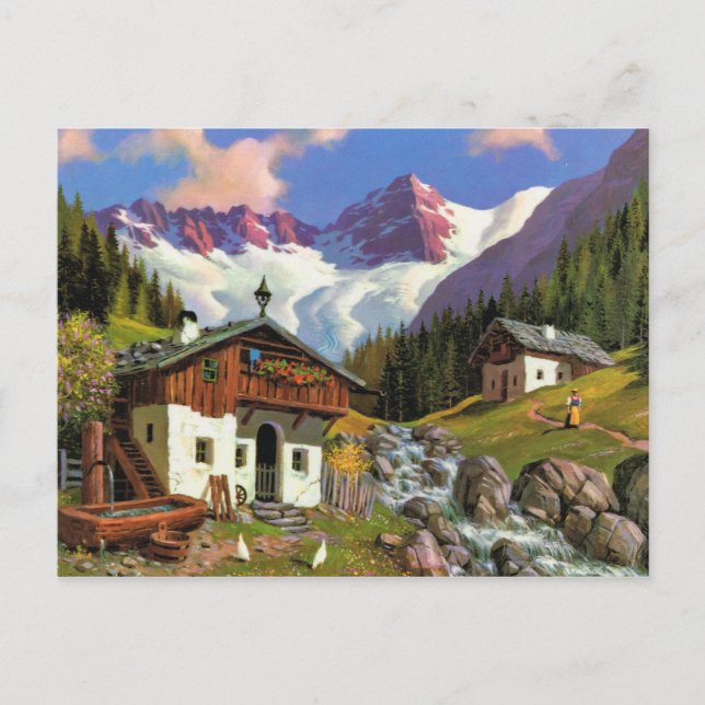 Carte Postale Suisse vintage Gletscherwelt, village, (Devant)