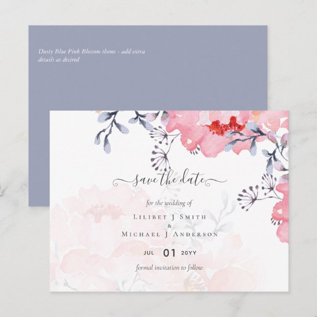 Carte Postale Suite Mariage en fleurs rose pâle Sublime (Devant / Derrière)