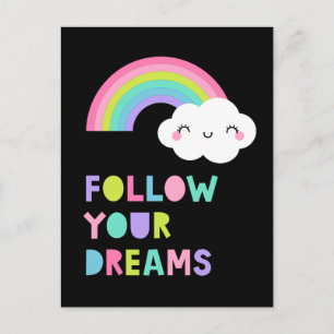 Carte Postale Suivez vos rêves Cute Rainbow Cloud
