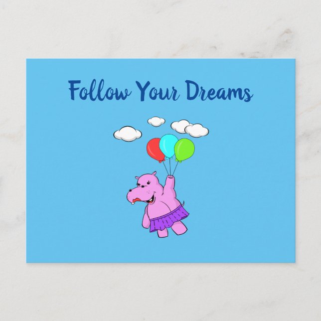 Carte Postale Suivez vos rêves mignon Hippo volant (Devant)