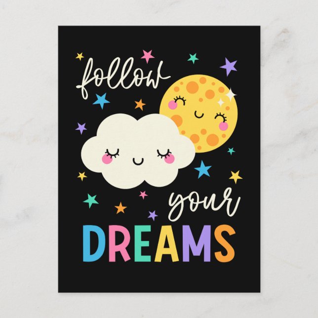 Carte Postale Suivez vos rêves | Nuage et Lune (Devant)