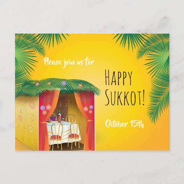 Carte Postale Sukkot Festival Party Sukkah Lulav & Etrog Invitat (Devant)