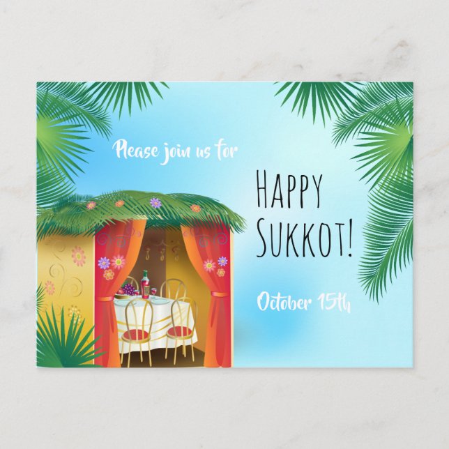 Carte Postale Sukkot Festival Party Sukkah Lulav & Etrog Invitat (Devant)