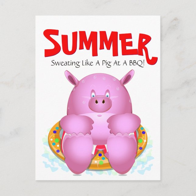 Carte Postale Summer Beach BBBQ Pool Party Whimson Cartoon Pig (Devant)