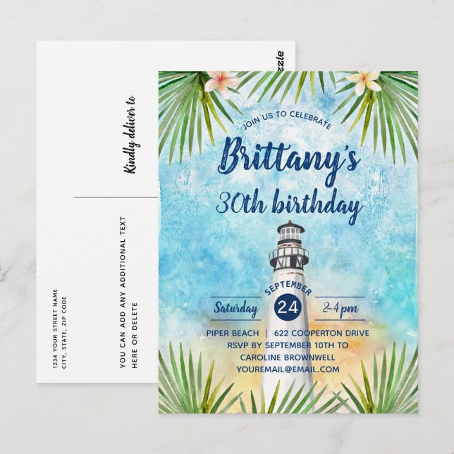 Carte Postale Summer Beach Thématique Anniversaire Fête Invitati (Devant / Derrière)