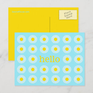 Carte Postale Summer Daisy Bleu et Jaune Bonjour