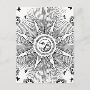 Carte Postale Sun Stars Antique Nuit Ciel Médiéval Zodiac