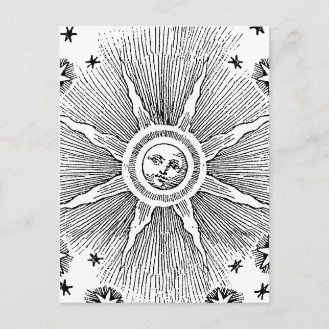 Carte Postale Sun Stars Antique Nuit Ciel Médiéval Zodiac (Devant)