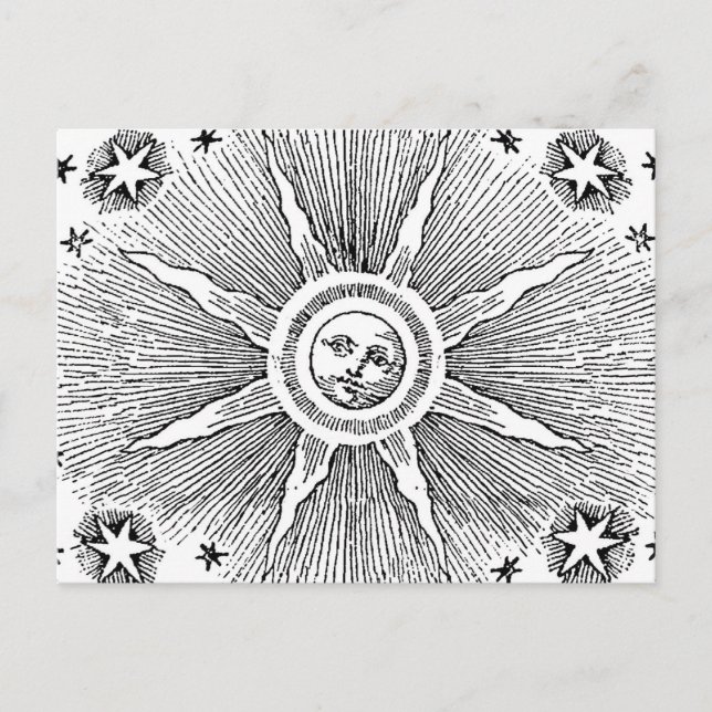 Carte Postale Sun Stars Antique Nuit Ciel Médiéval Zodiac (Devant)