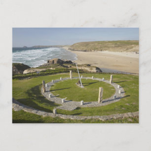 Carte Postale Sundial et Perran Beach, Perranporth, Cornwall,