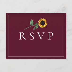 Carte Postale Sunflower Bordeaux Mariage RSVP Demande de chanson