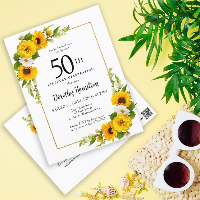 Carte Postale Sunflower Daisy 50e anniversaire de fête Invitatio (A Great Party Starts with a Great Invitation!)