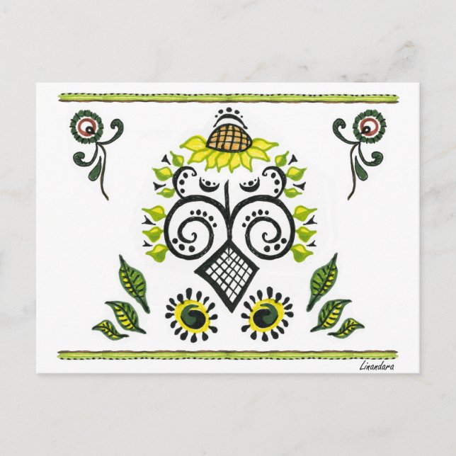 Carte Postale Sunflower Folk Motif par Alexandra Cook (Devant)
