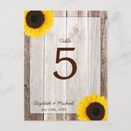 Carte Postale Sunflower Rustic Grange Wood Mariage Numéro de tab