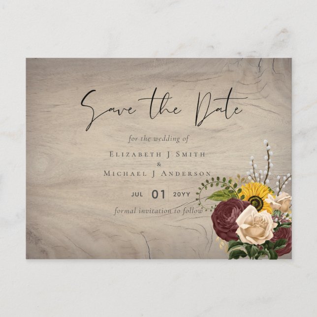 Carte Postale Sunflowers Burgundy Marsala Mariage économique (Devant)