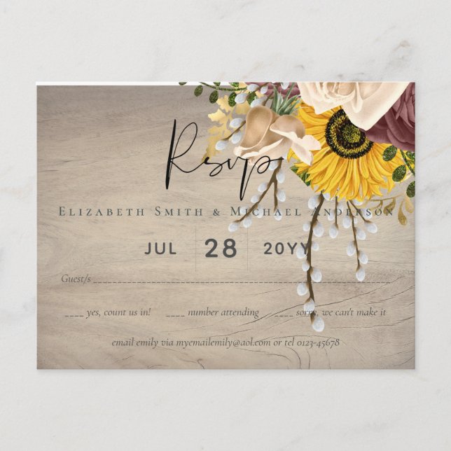 Carte Postale Sunflowers Burgundy Marsala Mariage économique (Devant)