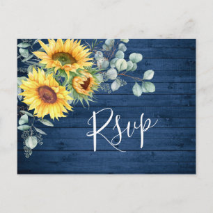 Carte Postale Sunflowers Eucalyptus Aquarelle Boho Mariage RSVP