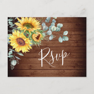 Carte Postale Sunflowers Eucalyptus Aquarelle Mariage RSVP