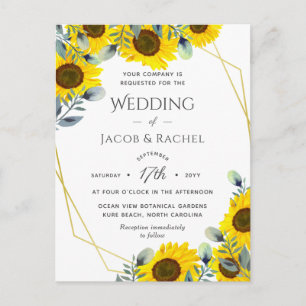 Carte Postale Sunflowers Green Gold Faire-part de mariage géogra