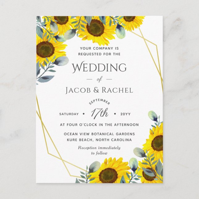 Carte Postale Sunflowers Green Gold Faire-part de mariage géogra (Devant)
