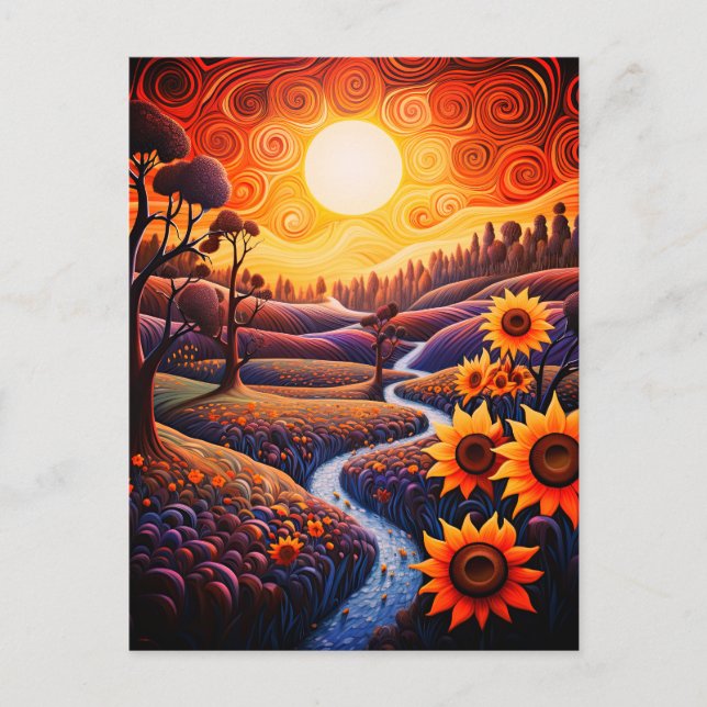Carte Postale Sunflowers Sunrise Abstraite Nature Illustration (Devant)