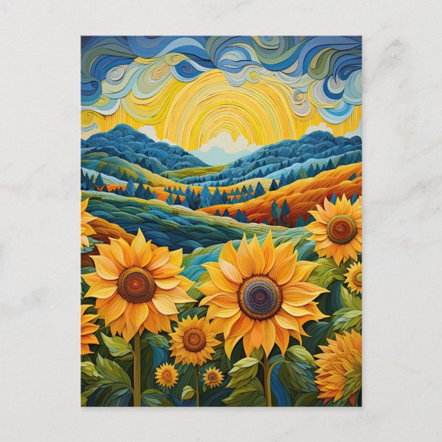 Carte Postale Sunflowers Sunrise Abstraite Nature Illustration (Devant)