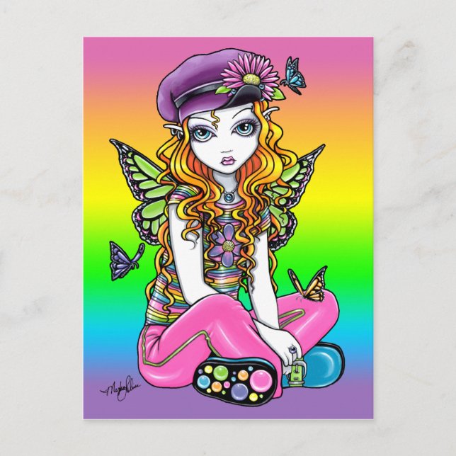 Carte postale "Sunny" Cute Rainbow Butterfly Fairy (Devant)